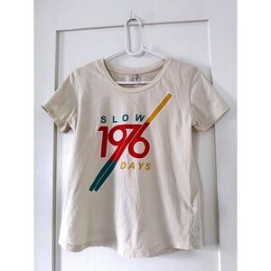 Stradivarius Women's Slow 1976 Days Graphic T-Shirt Cream Size M